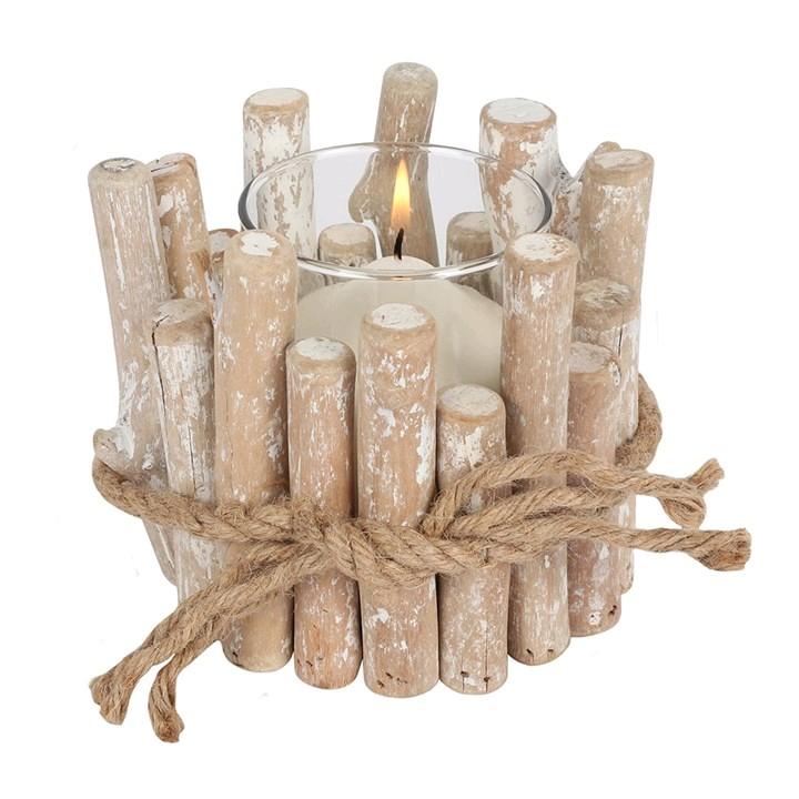 WHITE WASHED DRIFTWOOD CANDLE HOLDER  - Home  Decor Ornaments