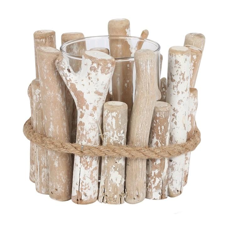 WHITE WASHED DRIFTWOOD CANDLE HOLDER  - Home  Decor Ornaments