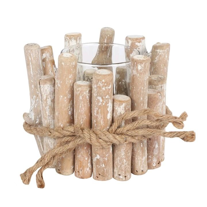 WHITE WASHED DRIFTWOOD CANDLE HOLDER  - Home  Decor Ornaments